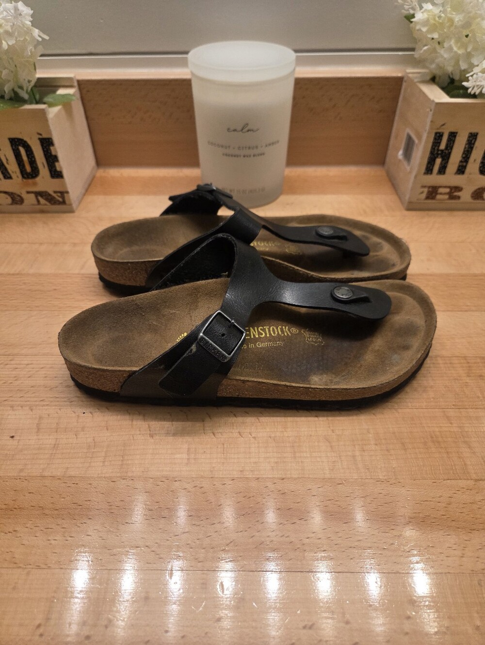 Birkenstock Gizeh Sandals Black Birko-flor Womens Size EU 38